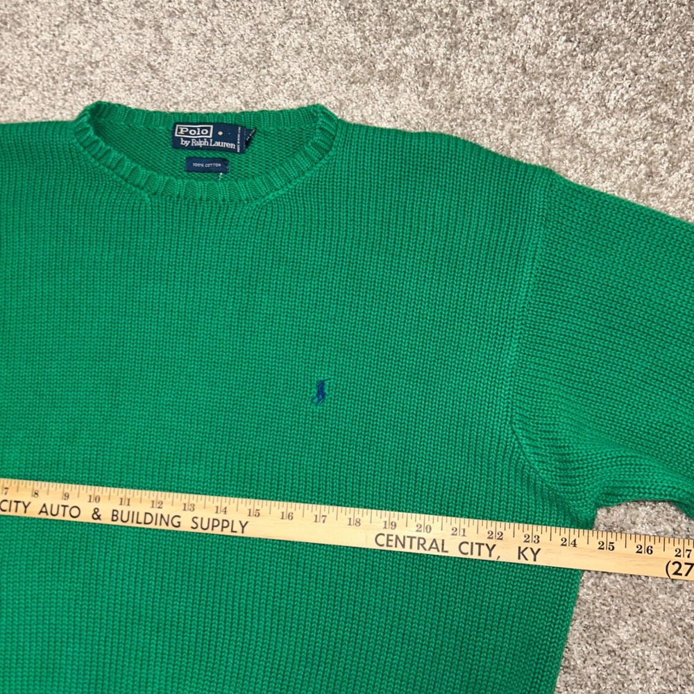 Vintage Polo Ralph Lauren Crewneck Sweater Men Size Large Green Cotton Hong Kong - Picture 3 of 8